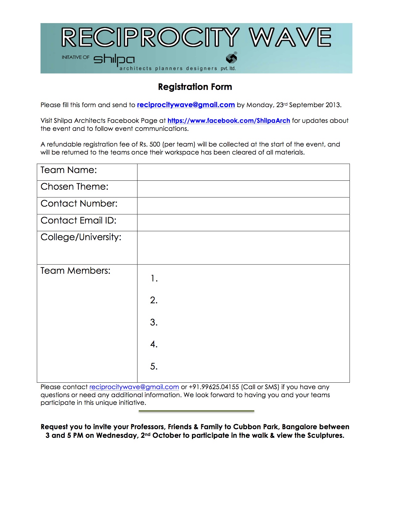 Reciprocity Wave Bangalore - Registration Forms
