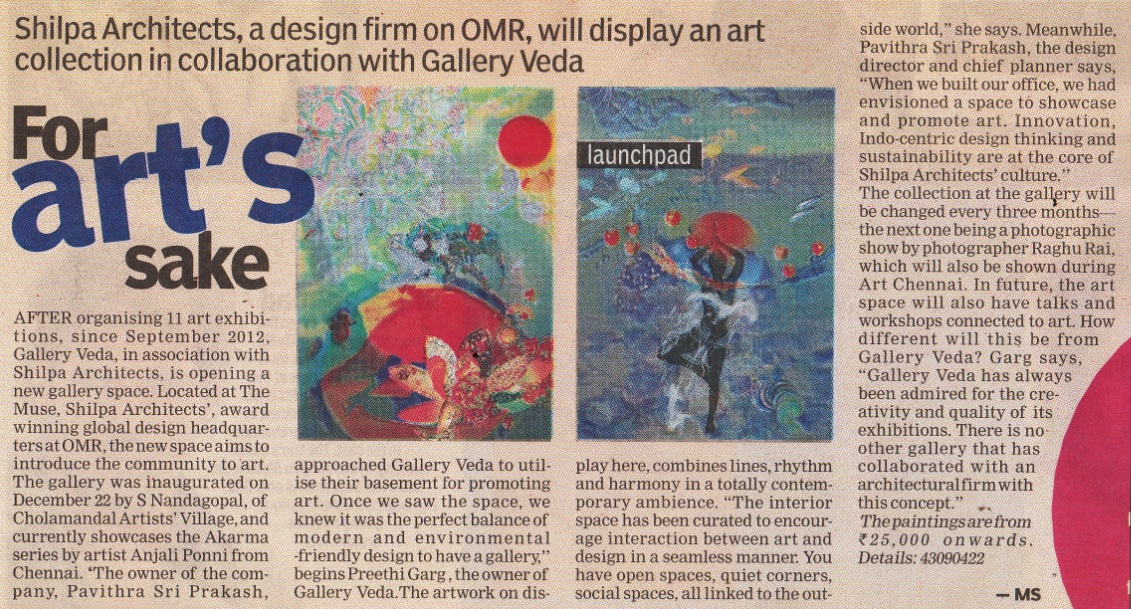 03 Jan 2014, The New Indian Express: For art's sake 