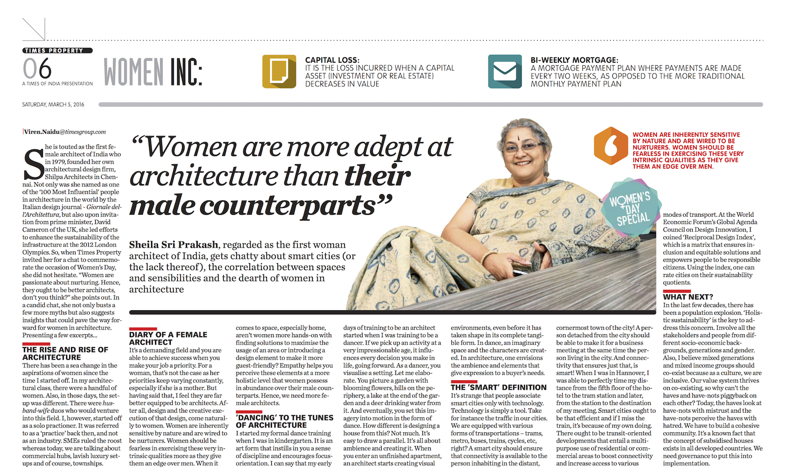 TIMES OF INDIA FEATURES SHEILA SRI PRAKASH ON WOMENS DAY
